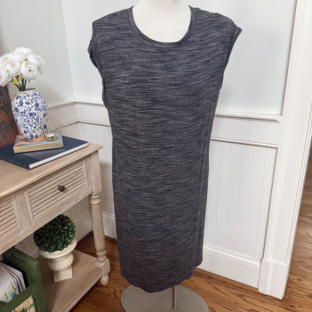 Cloth & Stone Womens Space Dye T-Shirt Dress Charcoal Grey Cap Sleeve Midi L